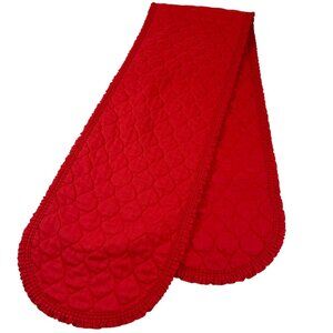 Christmas Holiday Red Quilted Table Runner Reversible Ruffled Edges 68" Vintage